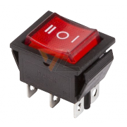 Выключатель клавишный красный с подсветкой и нейтралью 250V 15A (6c) On-Off-On (RWB-509, SC-767) - 