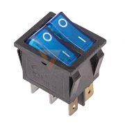 Выключатель клавишный синий с подсветкой двойной 250V 15A (6c) On-Off (RWB-511, SC-797) - 