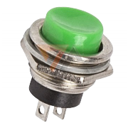 Кнопка круглая металлическая зеленая (ON)-OFF, d=16.2 мм - 