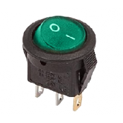 Выключатель клавишный зеленый круглый с подсветкой 250V 3А (3с) On-Off Micro (RWB-106, SC-214) - 