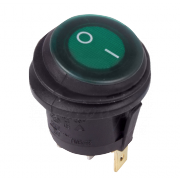 Выключатель клавишный зеленый круглый с подсветкой и влагозащитой 250V 6А (4с) On-Off - 