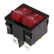 Выключатель клавишный красный с подсветкой двойной 250V 6A (6c) ON-OFF (RWB-305) - 