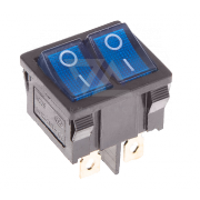 Выключатель клавишный синий с подсветкой двойной 250V 6A (6c) ON-OFF (RWB-305) - 