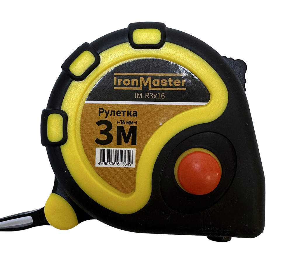 Рулетка IronMaster 3 м х 16 мм, прорезиненный корпус