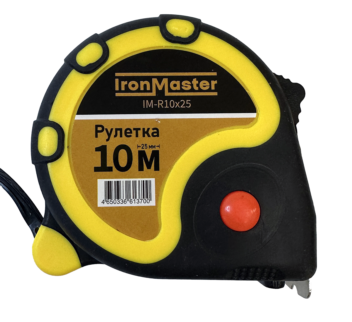 Рулетка IronMaster 10 м х 25 мм, прорезиненный корпус